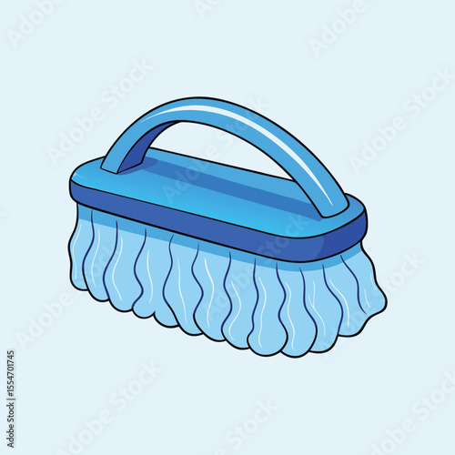 Blue cleaning brush with curved handle and wavy bristles vector