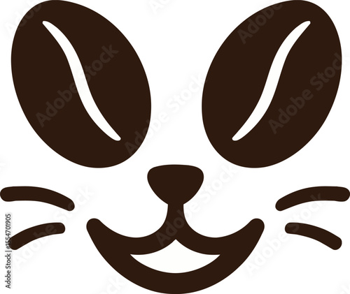 Cute Cat Face Coffee Bean Logo
