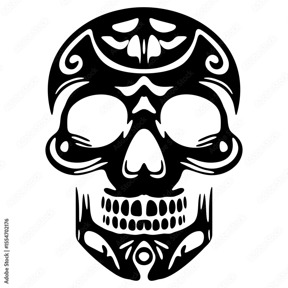 Fototapeta premium Ornate Skull: Black and White Calavera Art