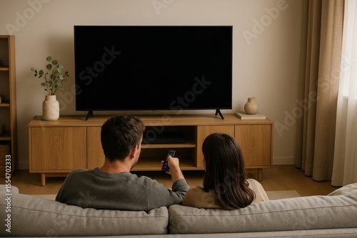 Couple watching TV together.