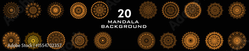 20 Decorative Mandala Backgrounds set in Gold. best for digital art, yoga designs, invitations, spiritual or festivals theme