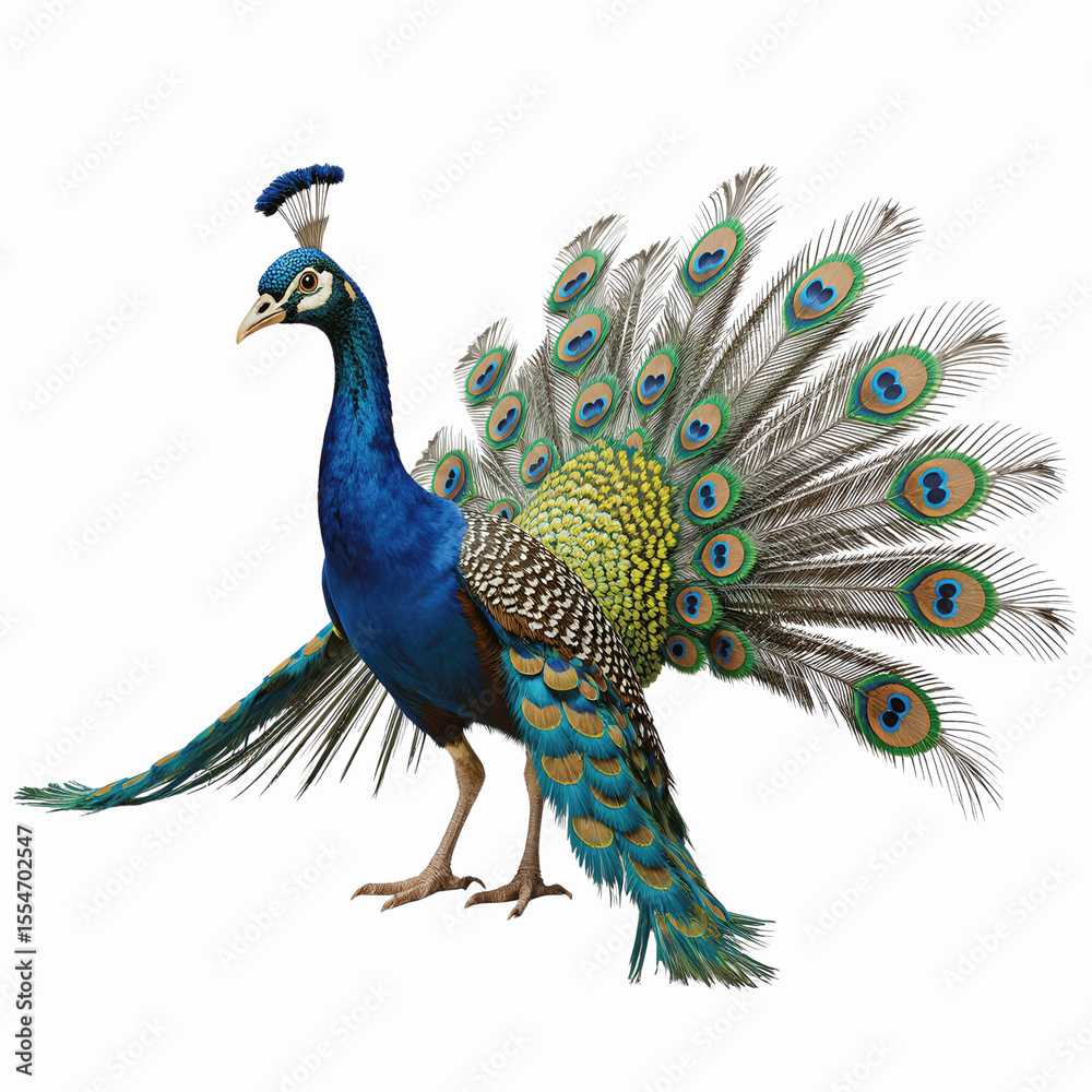 Obraz premium Peacock's Display of Opulence: A vibrant peacock with its resplendent tail feathers spread wide, showcases the breathtaking beauty and intricate patterns of its plumage.