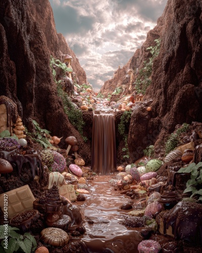Chocolate Canyon Waterfall with Assorted Sweets and Confectionery World Chocolate Day