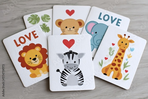 Cute safari animals cards showing love and affection