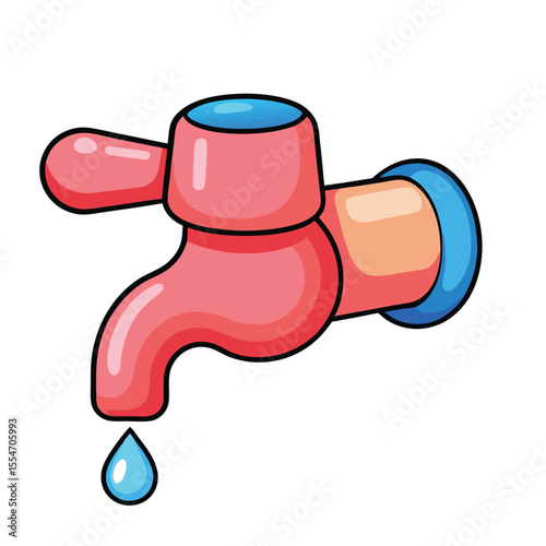Coral faucet with blue accents dripping water drop plumbing