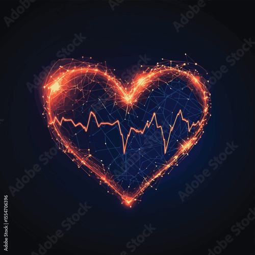 Heart Monitor Graph A stylized heart shape integrating a heartbeat line and digital data points representing the AIs ability to monitor and analyze heart health in real time