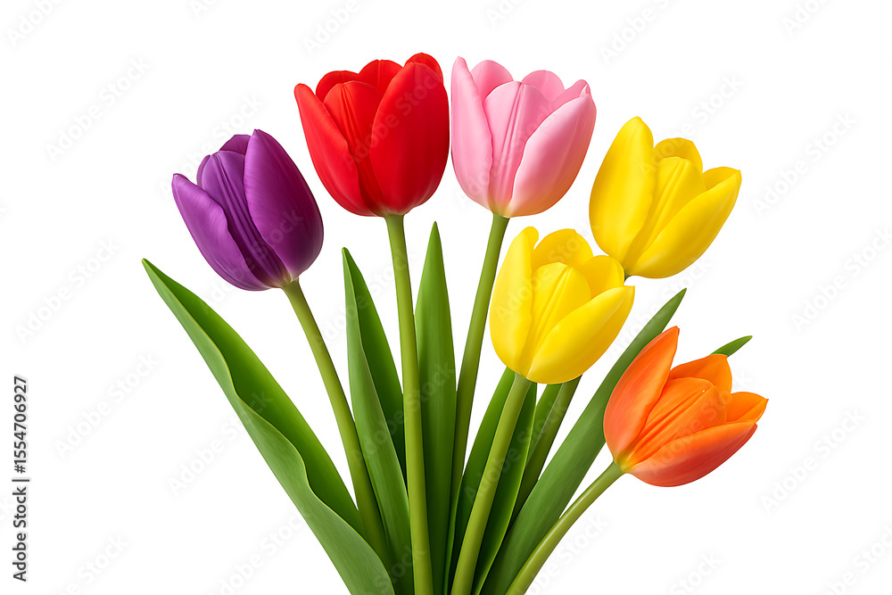 Colorful tulip flower bouquet isolated on transparent background Colorful tulip flower bouquet isolated on transparent background