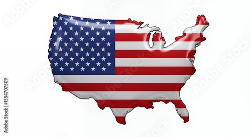 Usa Map Design Showing National Flag on White Background