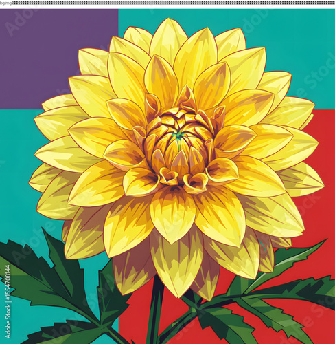 Vibrant Yellow Dahlia Flower Illustration Botanical Art Print