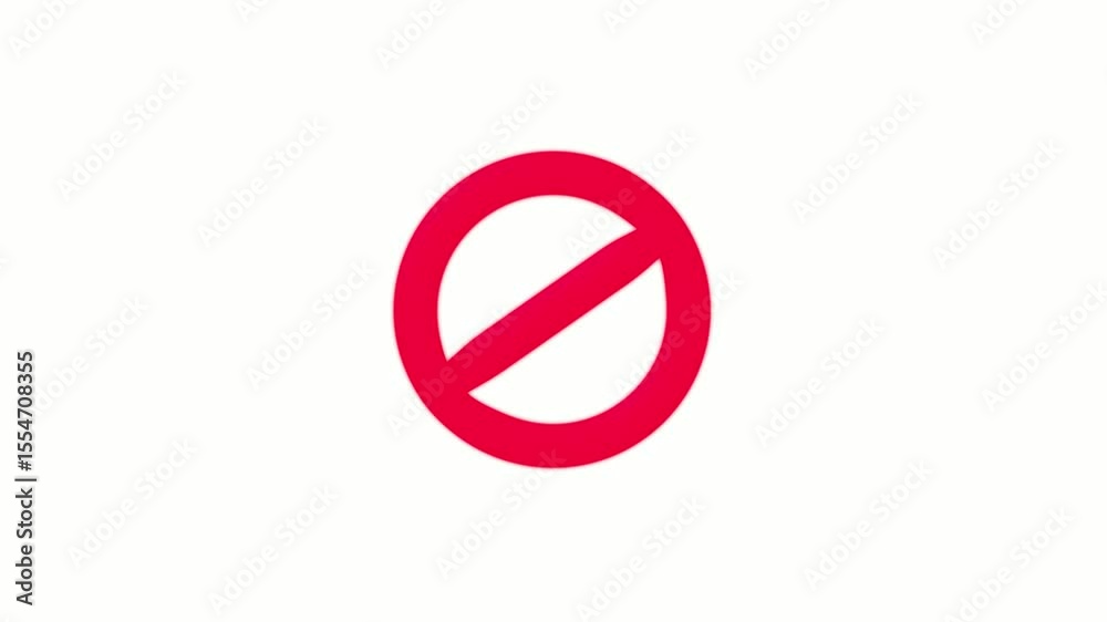 Warning, stop or no entry forbidden red circle and line symbol icon animation on a black background. No Sign Icon. Red Crossed Circle Vector Design.