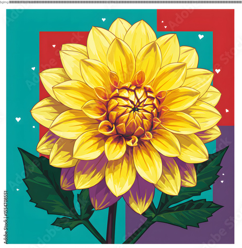 Vibrant Yellow Dahlia Flower Illustration Bold Colors and Artistic Design