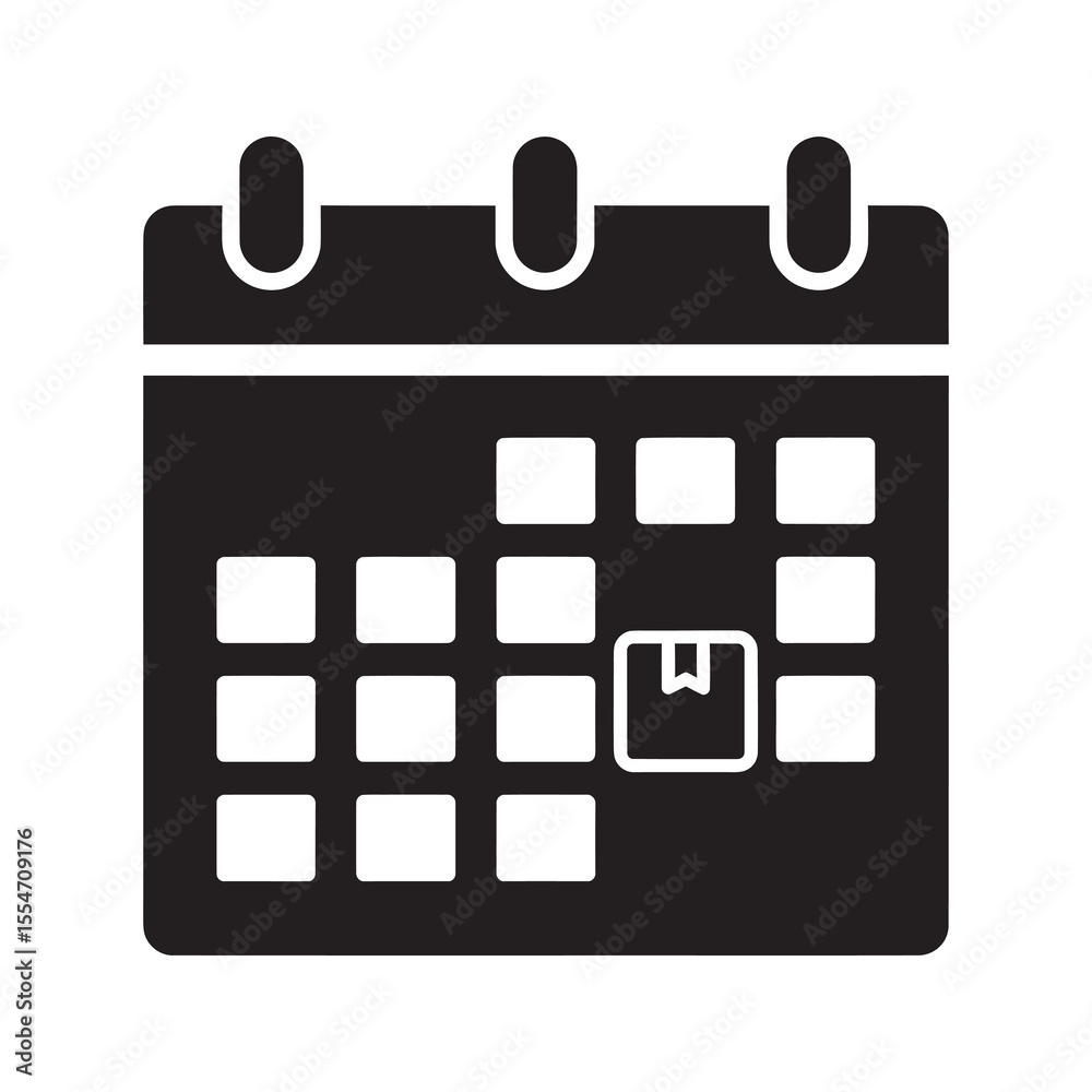 Delivery date calendar icon for scheduling package shipment and logistics planning event reminder for online shopping order with a specific deadline vector solid glyph icon Delivery date calendar icon for scheduling package shipment and logistics planning event reminder for online shopping order with a specific deadline vector solid glyph icon