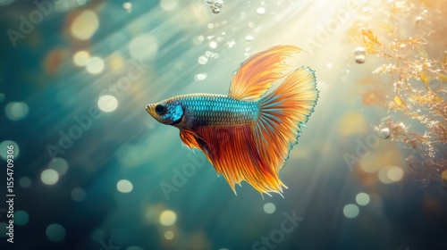 Stunning Siamese Fighting Fish Underwater Elegance: Vibrant Colors and Graceful Movement