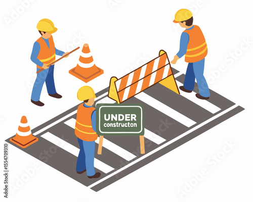 Isometric cartoon of a maintenance technician adjusting conveyor belt components in an industrial setting.