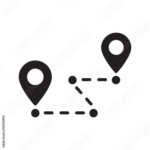 Delivery route tracking icon with map pin location showing journey from start to destination package navigation and logistics path for shipping vector solid glyph icon