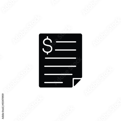 Simple black and white icon depicting a financial document, symbolizing invoices, bills, or receipts.