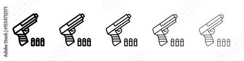 Gun with ammunition icon flat simple outline logo