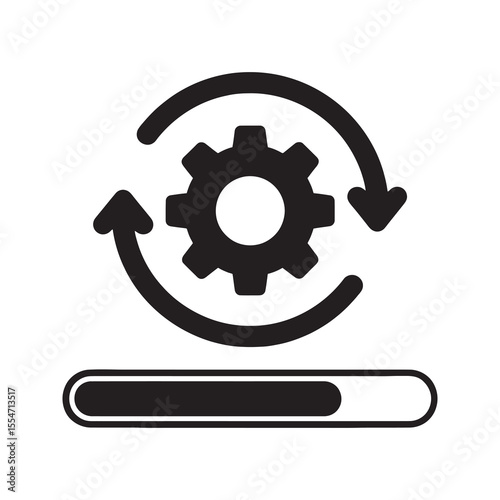 System update process icon with loading progress bar and gear automation for software installation and data synchronization business workflow cycle vector solid glyph icon