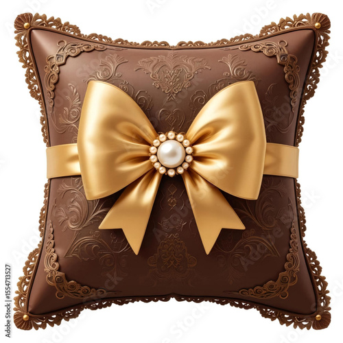 Square Chocolate With Ornate Filigree, Embossed Patterns And Large Gold Satin Bow Centered With Pearls And Gems. Exudes Elegance And Luxury.eps