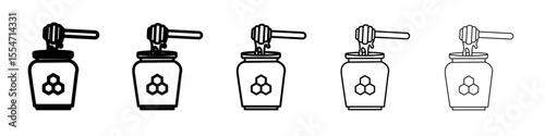 Honey jar with dipper icon flat simple outline logo