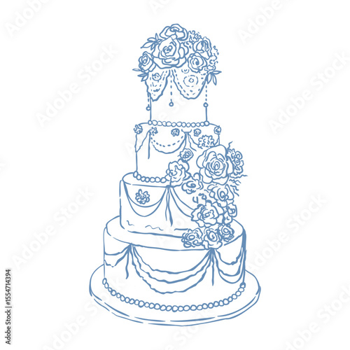 Vector Illustration of Wedding Cake on the White Background.