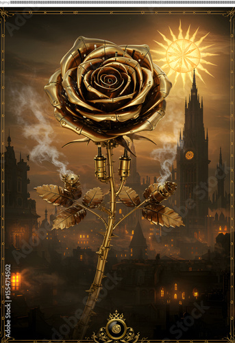 Steampunk Golden Rose Fantasy Art Illustration
