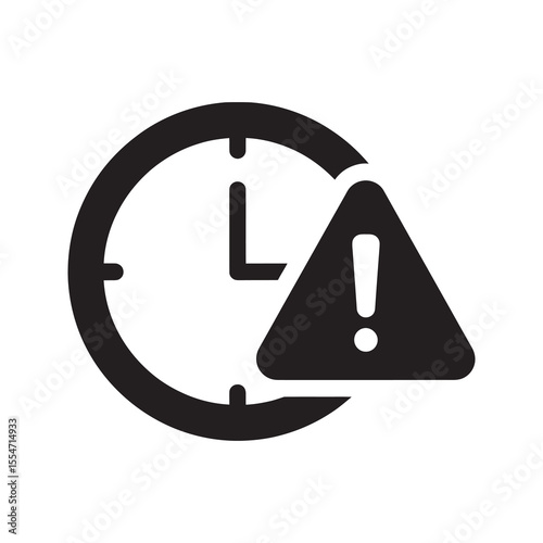 Deadline alert icon with clock and warning sign for urgent time limit and important event reminder project management notification for schedule vector solid glyph icon