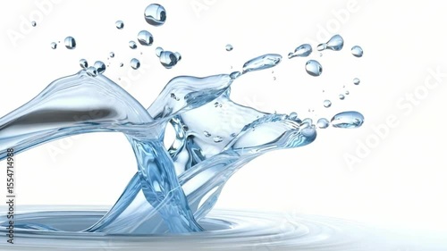 Splashing water droplets with clear reflection creating a mesmerizing visual effect on a white background