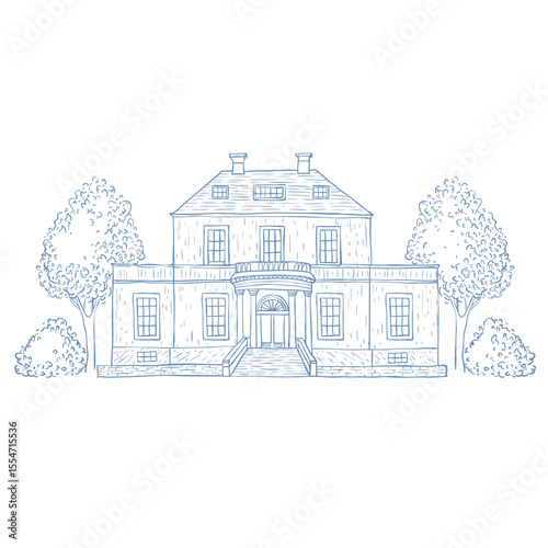 Vector Illustration of Villa on the White Background.