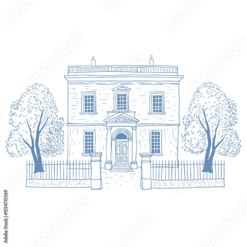 Vector Illustration of Villa on the White Background.