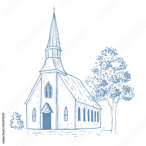 Vector Illustration of Church on the White Background.