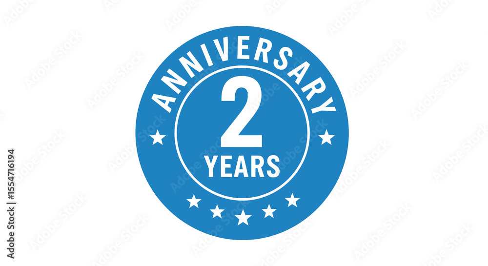 Blue Circular Two-Year Anniversary Badge with Stars Blue Circular Two-Year Anniversary Badge with Stars