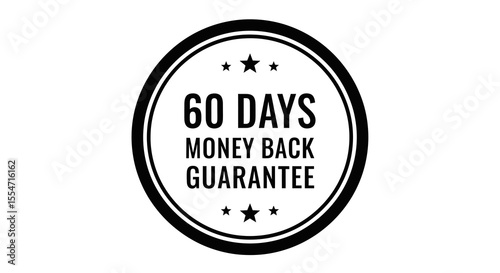 60 Days Money Back Guarantee Black and White Round Badge with Stars