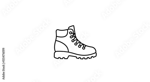 Black Outline Hiking Boot Illustration with Laces and Treaded Sole