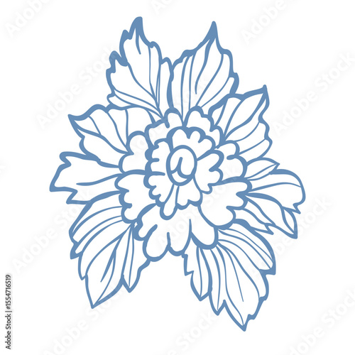Vector Illustration of Blue decorative Flower on the White Background.