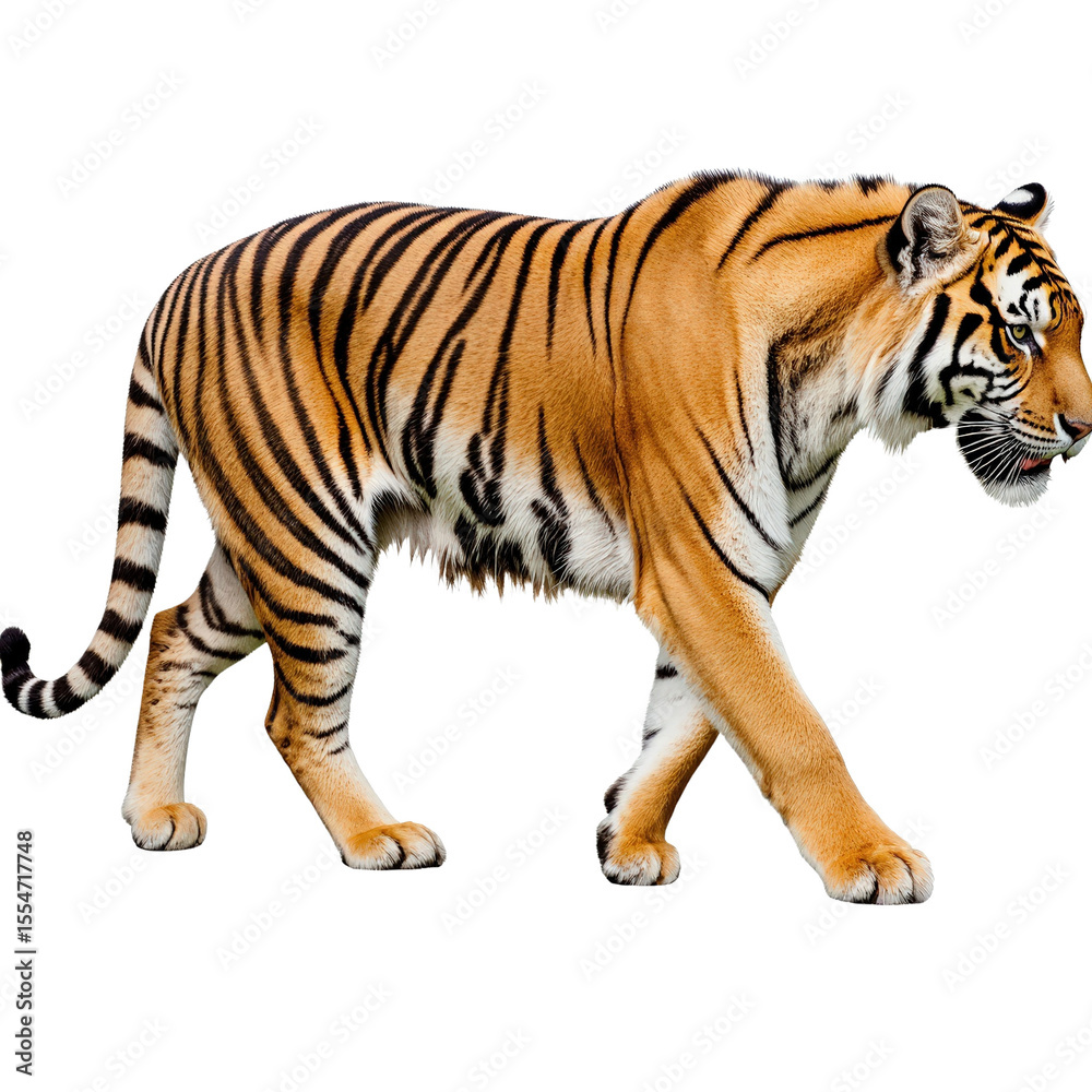 Obraz premium Majestic Tiger on the Prowl: A striking image of a magnificent tiger in its natural habitat, the powerful feline walking with regal grace and captivating presence.