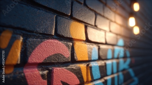 Wallpaper Mural Hyper-Realistic Black Brick Wall with Vivid Neon Graffiti Art Torontodigital.ca