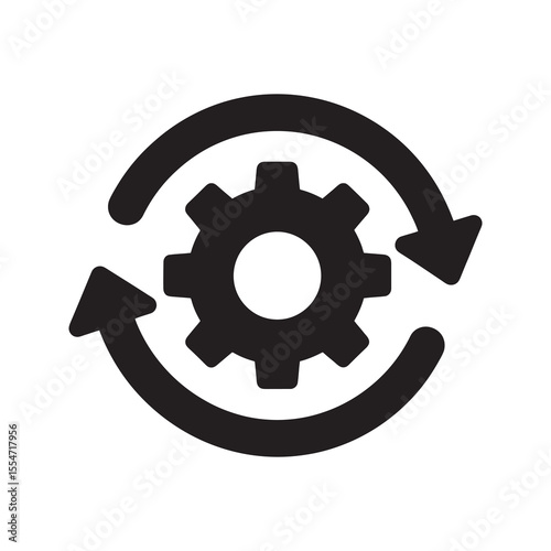 Workflow automation icon with gear and circular arrows for continuous process improvement and business operations management system and development vector solid glyph icon