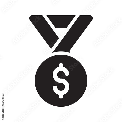 Financial award icon with dollar sign medal for employee bonus and sales incentive prize money for top performance and business achievement reward vector solid glyph icon