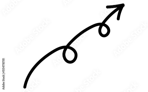 ループを描く手描き風の上向き矢印のカットイラスト