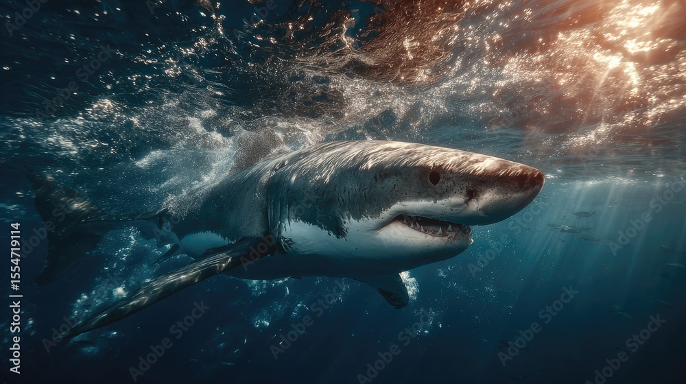 Fototapeta premium Great white shark, powerful and majestic, underwater