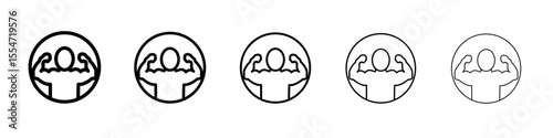 Man have strong muscles icon flat simple outline logo