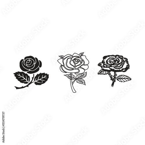 Romantic rose flower or blossom flat vector icon for apps and websites