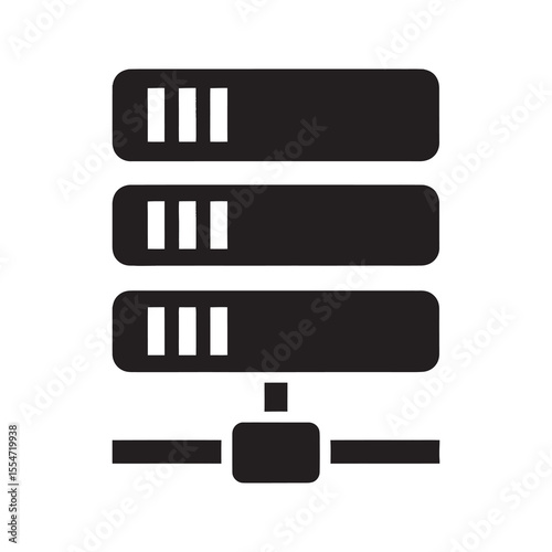 Network server icon with database rack for data center hosting and information technology infrastructure for cloud computing and system storage vector solid glyph icon