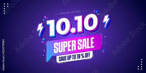 10.10 super sale promo banner with discount offer. Flash sale banner background. Flash sale special offer banner for social media post or website banner