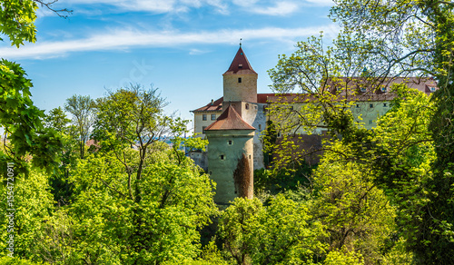 A view from the castle gardens the east side of the castle complex in Prague in springtime