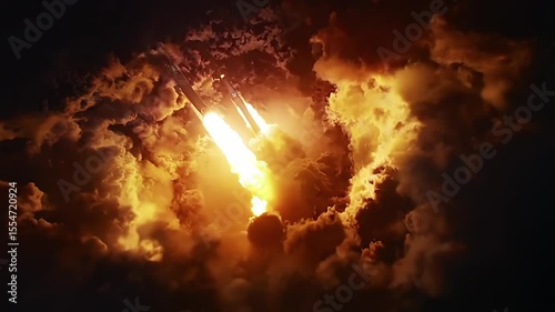 Cinematic View of Earth During Military Nuclear Attack. Nuclear War Related Concept.