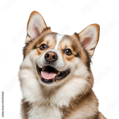 Smiling Corgi: A close-up portrait of a happy corgi with perky ears, a friendly gaze, and a joyful expression, capturing the endearing qualities of a beloved pet.