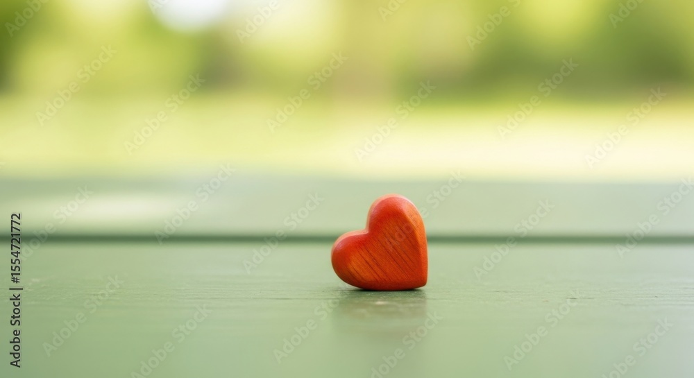 Fototapeta premium Single Heart Shape Object on Green Surface with Blurred Background