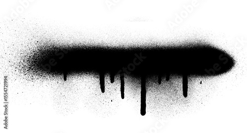 Dramatic Black Spray Paint Drip on Transparent Backdrop A Single Grunge Ink Streak for Urban Art and Graffiti Design with a Raw and Edgy Aesthetic